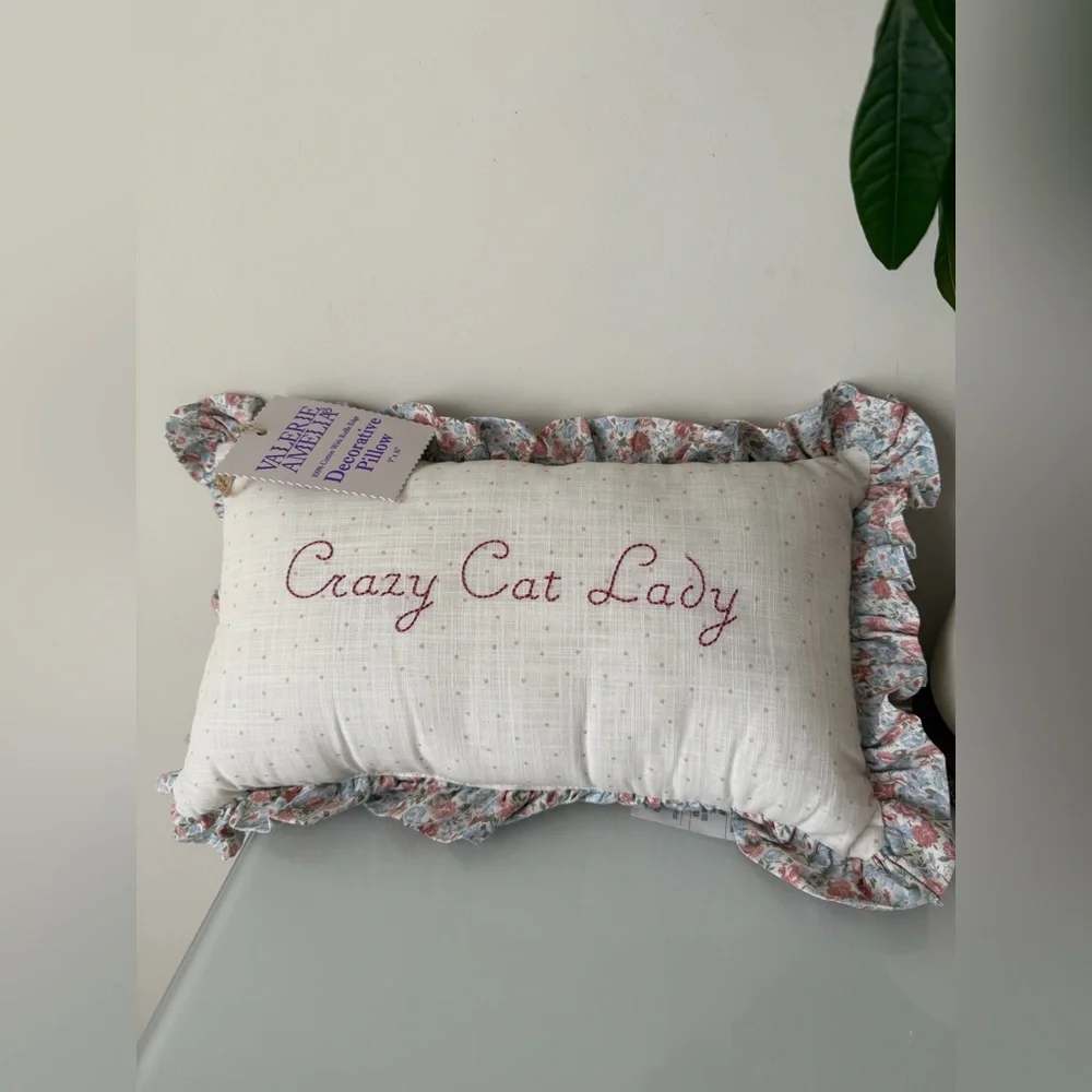 Viral Crazy Cat Lady embroidered accent Pillow